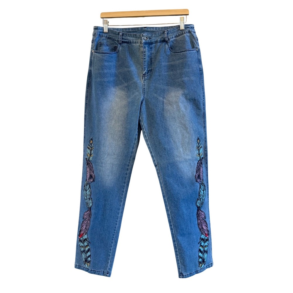 Back in the Saddle Wmns Embroidered Feathers Western Cowgirl Sz 12 Denim Jeans